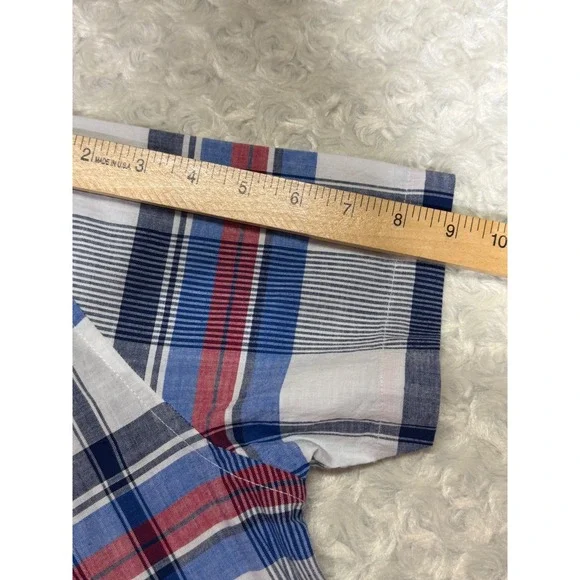 US Polo Assn Mens XS Short Sleeve Plaid Button Down Shirt Red White Blue Stretch - Picture 6 of 14
